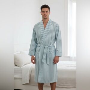 Roundtree & Yorke Striped Robe, One Size, Light Blue/ White/Navy, NWT"|